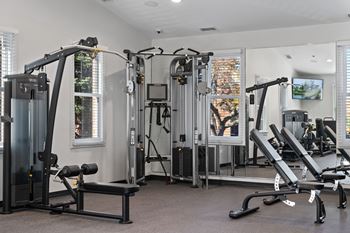 Fitness center with brand new state-of-the-art precor cardio and strength equipment, peloton bikes and row machines